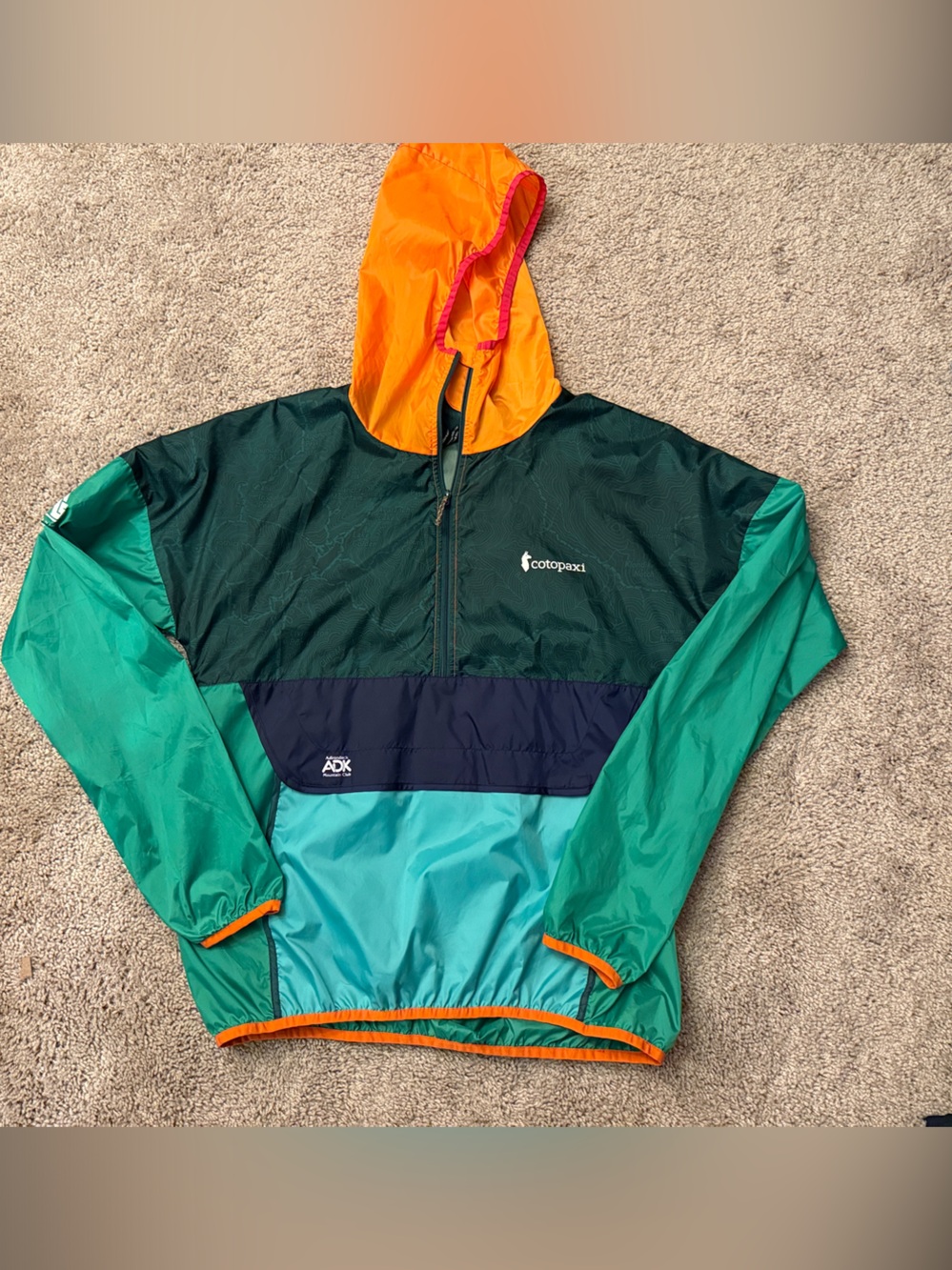 cotopaxi Teal, Navy & Orange Packable Hooded Jacket
